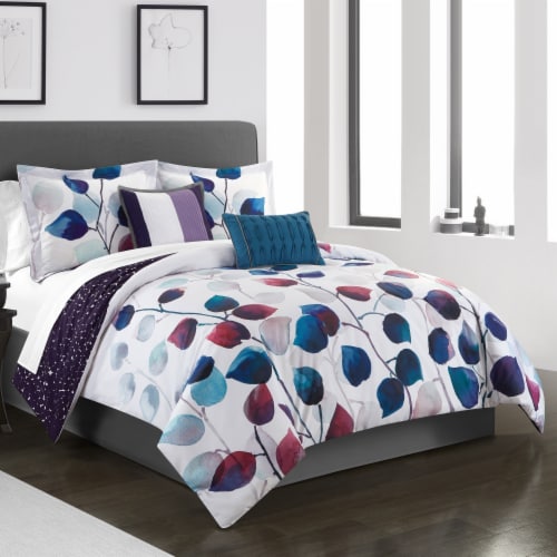 5 Piece Reversible Comforter Set Floral Watercolor Design Bedding