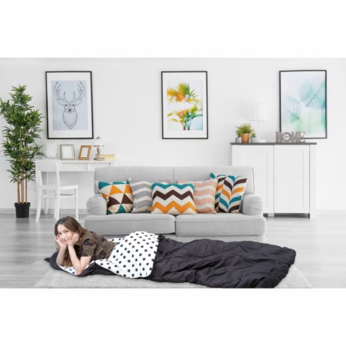 Sleeping Bag with Cat Ear Hood Pinch Pleat Design with Polka Dot Interior for Kids, Teens & Perspective: front