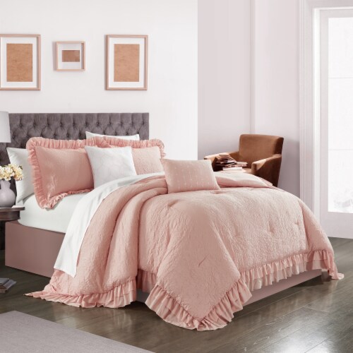 5 piece Kensley Comforter Set Washed Crinkle Ruffled Flange Border