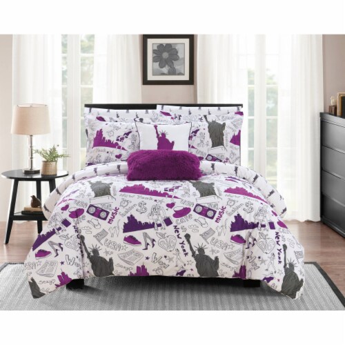Purple and black shop comforter set