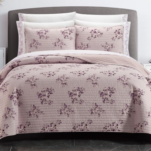 9 or 6 Piece Quilt Set Medallion or Floral Pattern Print Reversible Bed In A Bag blush queen Perspective: front