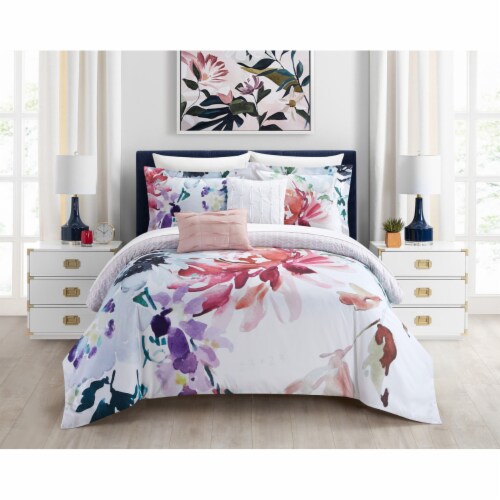 Victoria 5 Piece Reversible Comforter Set Floral Watercolor Design Bedding  victoria purple, twin - Foods Co.