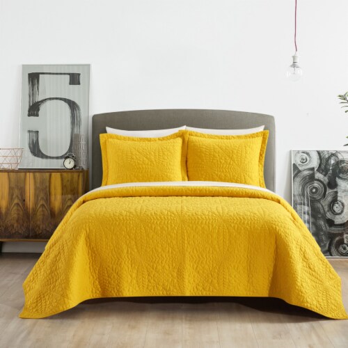 Chic Home Ny C Home Dabe 3 Piece Cotton Quilt Set Geometric Floral Pattern Bedding Yellow Que queen Fry s Food Stores