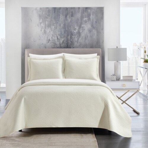 NY&CO Teagan 3 Piece Quilt Set Contemporary Organic Wave Pattern Bedding beige queen Perspective: front