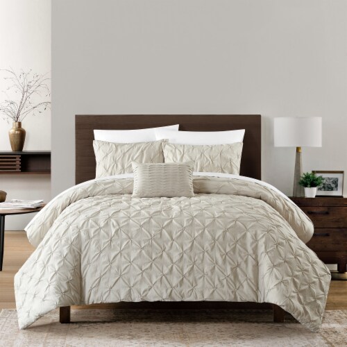 Bradley 4 Piece Comforter Set Diamond Pinch Pleat beige queen, queen ...