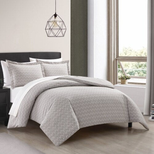 Blaine 2 or 3 Piece Duvet Cover Set Contemporary Two Tone Striped taupe king Perspective: front