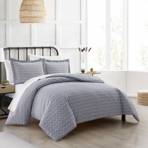 Blaine 2 or 3 Piece Duvet Cover Set Contemporary Two Tone Striped navy king Perspective: front