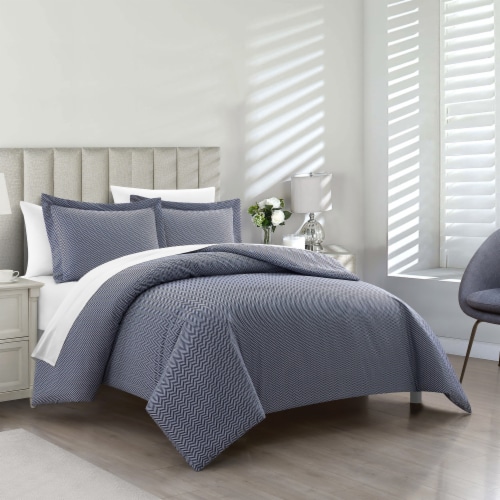 Aurel 3 or 2 Piece Duvet Cover Set Herringbone Pattern navy king Perspective: front