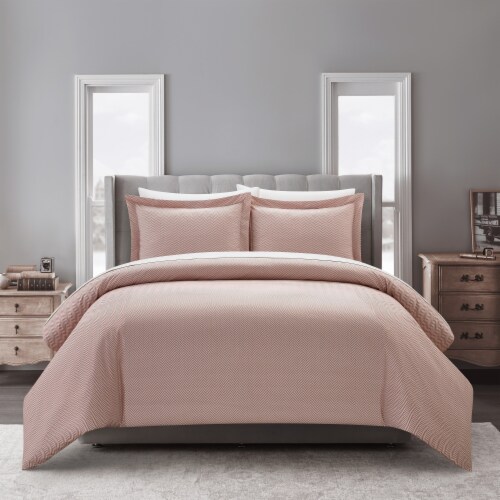 Aurel 3 or 2 Piece Duvet Cover Set Herringbone Pattern blush queen Perspective: front