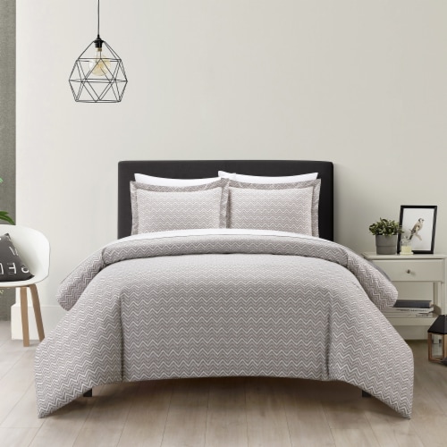 Blaine 2 or 3 Piece Duvet Cover Set Contemporary Two Tone Striped taupe twin Perspective: front