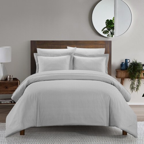 Aurel 3 or 2 Piece Duvet Cover Set Herringbone Pattern grey twin Perspective: front