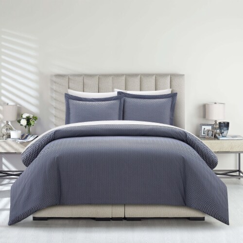 Aurel 3 or 2 Piece Duvet Cover Set Herringbone Pattern navy twin Perspective: front