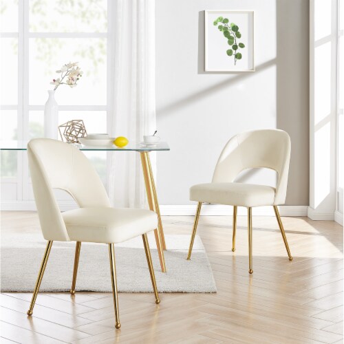 Iconic Home Wilbourn Dining Side Chair Velvet Upholstered Open Back Design Gold Plated Solid Set of 2 Ralphs