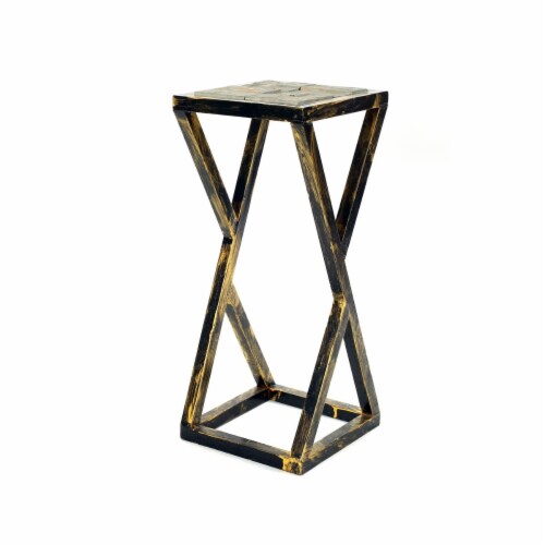 ORE International19.5 Tall Grey Stone Slab Black and Gold Plant StandMetal Perspective: front