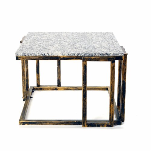 ORE International14.5  Tall Granite Marble Black and Gold Plant StandMetal Perspective: front