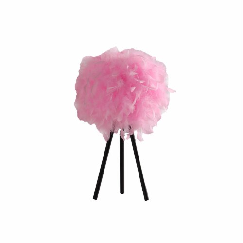 20.5 In Hot Pink Feather Shade Tripod Modern Metal Table Lamp 1