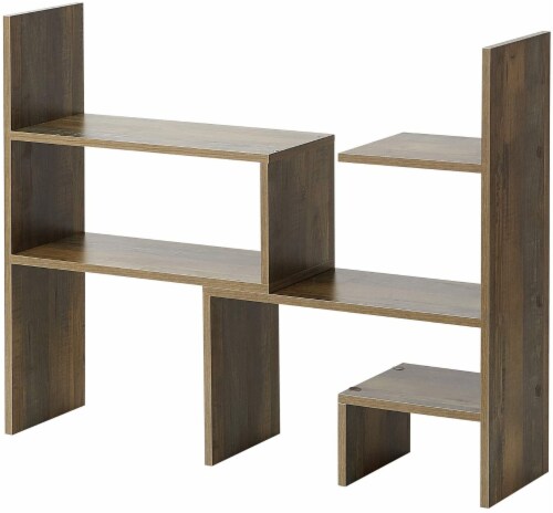 Yak About It® Compact Adjustable Dorm Desk Bookshelf - Rustic Perspective: front