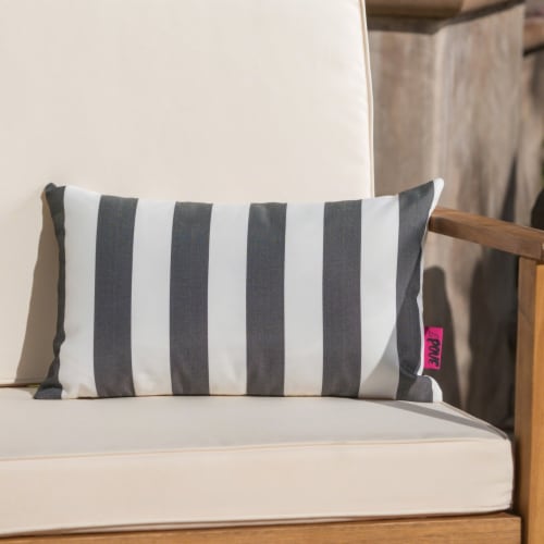 Coronado Outdoor Stripe Water Resistant Rectangular Throw Pillow green/white single Perspective: front