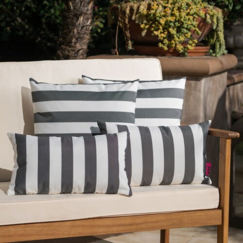 La Jolla Outdoor Water Resistant Square and Rectangular Throw Pillows, Set of 4, Black and White Striped