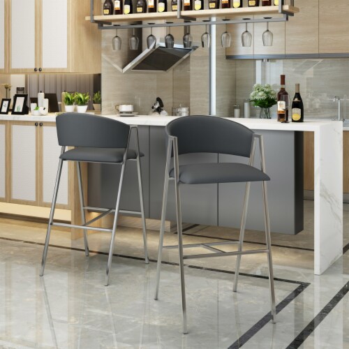 Emily Modern Leather 28.25 Inch Barstool Set of 2 Gray Set of 2 Smith s Food and Drug