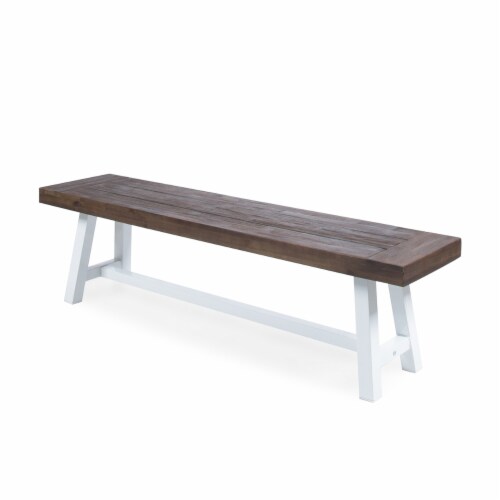 Angelina Outdoor Acacia Wood Dining Bench with Rustic Metal Finish Frame 
