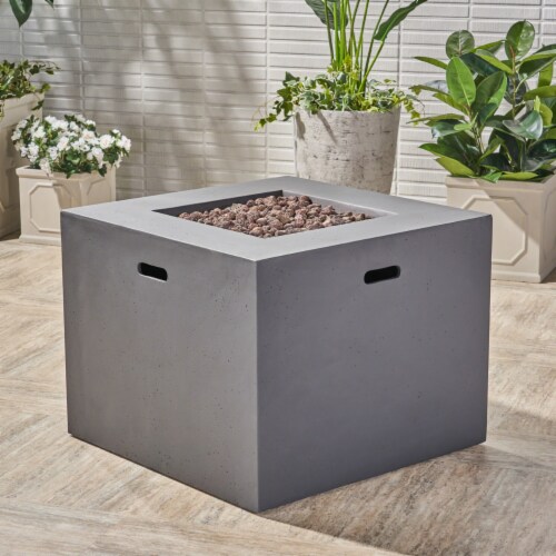 Leo Outdoor 31-inch Square Light Weight Concrete Gas Burning Fire Pit Dark Gray Perspective: front