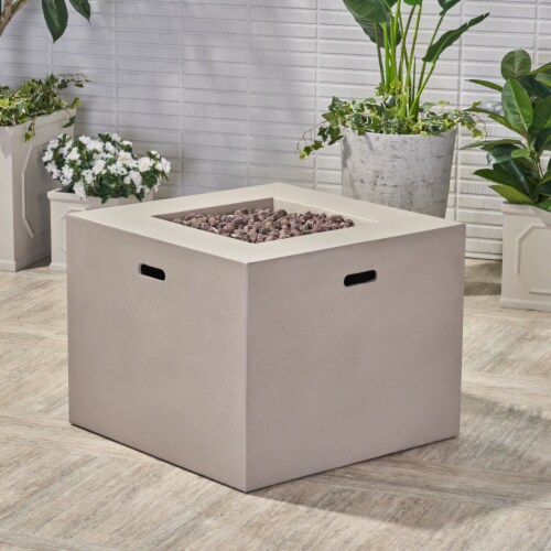 Leo Outdoor 31-inch Square Light Weight Concrete Gas Burning Fire Pit Light Gray Perspective: front