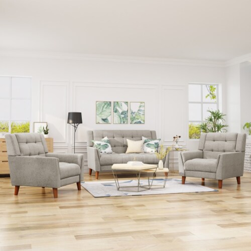 Evelyn Mid Century Modern Fabric Arm Chair and Loveseat Set mocha Perspective: front