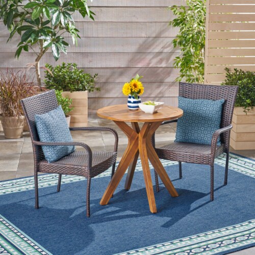 Baer Outdoor 3 Piece Acacia Wood and Wicker Bistro Set teak finish ...