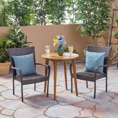 Mayes Outdoor 3 Piece Wood and Wicker Bistro Set Teak Brown