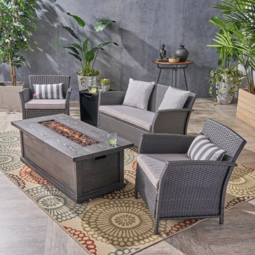 Kaitlyn Outdoor 4 Seater Wicker Chat Set with Fire Pit 4 seater