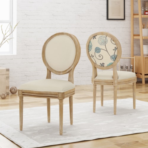 Reed Upholstered French Design Dining Chairs Beige White Blue 1 Unit 