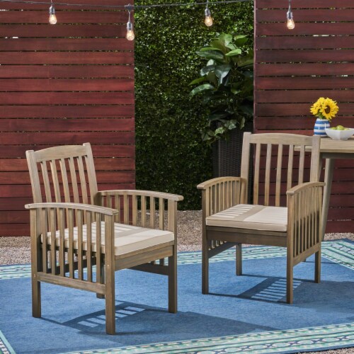 Phoenix Acacia Patio Dining Chairs, Acacia Wood with Outdoor Cushions