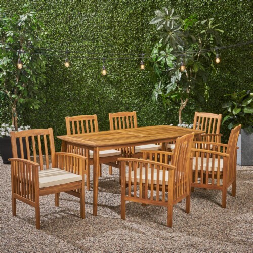 Phoenix Outdoor Acacia 6 Seater Dining Set with Cushions and 71 Rectangular Table with 6 seater Harris Teeter