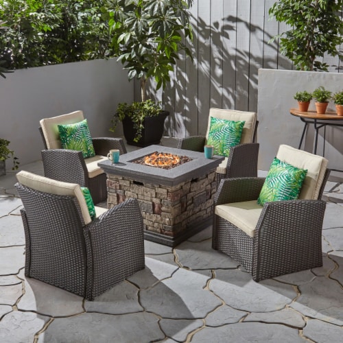 Duran Conversation Set with Fire Pit Cushioned Wicker Club