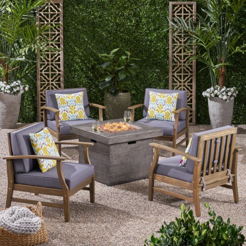 Easter Outdoor 4 Seat Teak Finished Acacia Wood Club Chairs Fire