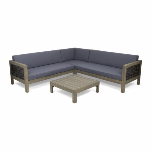 Elizabeth Outdoor Wood and Wicker 5 Seater Sectional Sofa and