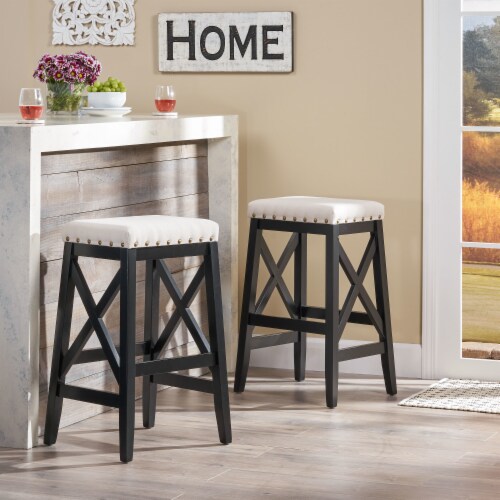 Nancy Contemporary Farmhouse Upholstered Fabric Barstools Set of 2 beige black 1 unit Smith s Food and Drug