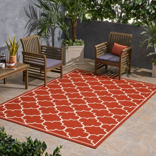 Vivian Outdoor Geometric Area Rug Red/Ivory 6'7 x 9'2, 6'7" x 9'2" Kroger