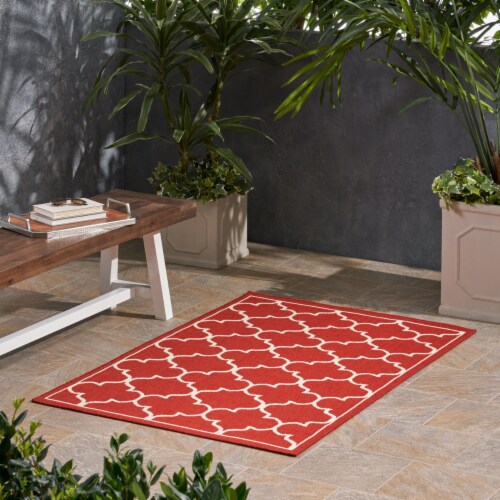 Vivian Outdoor Geometric Area Rug Red/Ivory 3'3 x 5', 3'3" x 5' Kroger