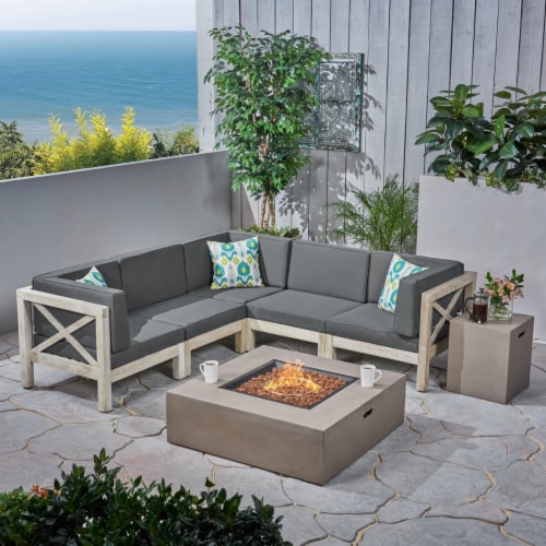 U shaped outdoor sectional clearance with fire pit