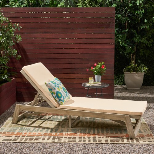Adelaide Outdoor Acacia Wood Chaise Lounge and Cushion Set light