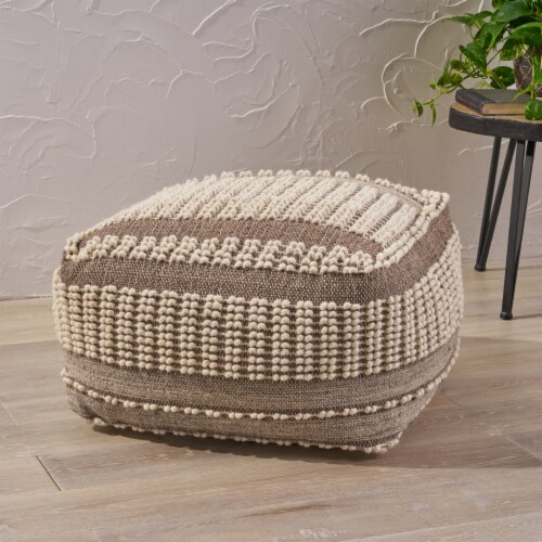 Hellen Boho Cube Wool and Cotton Pouf 26.00 d x 26.00 w x 16.50 h Perspective: front