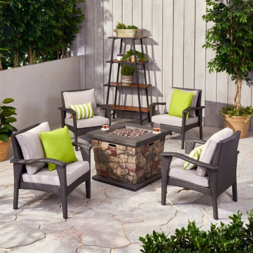 Ella Outdoor 4 Club Chair Chat Set with Fire Pit gray light gray