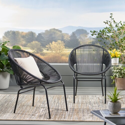 Irene Outdoor Modern Faux Rattan Club Chair Set of 2 black Set of 2 Harris Teeter