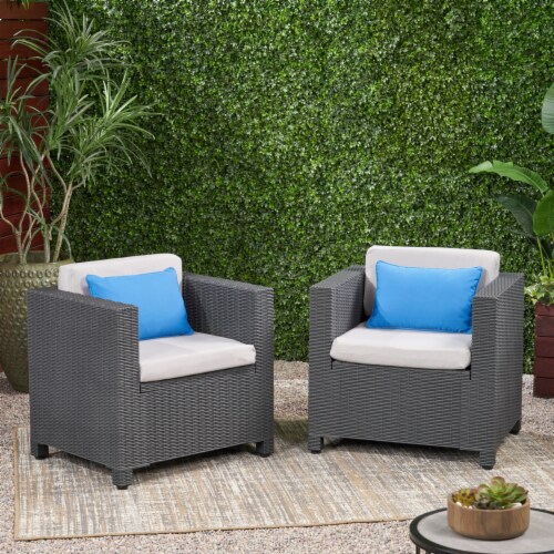 Odessa Outdoor Wicker Club Chair with Cushions (Set of 2) dark gray