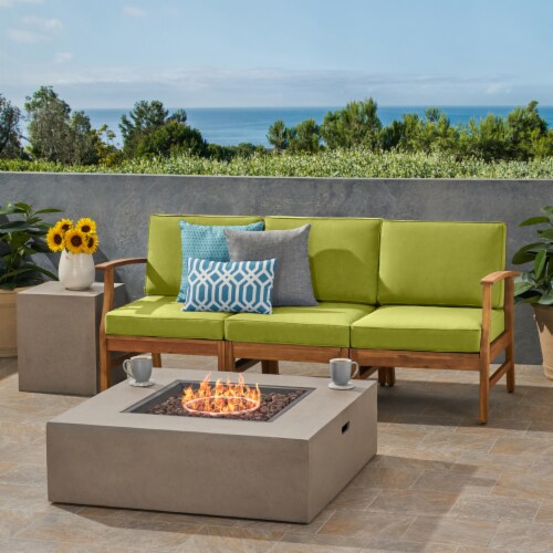 Sydney Outdoor 3 Seater Acacia Wood Sofa Set with Rectangular Fire
