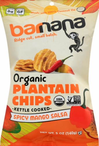 Barnana Organic Ridged Spicy Mango Salsa Plantain Chips Perspective: front