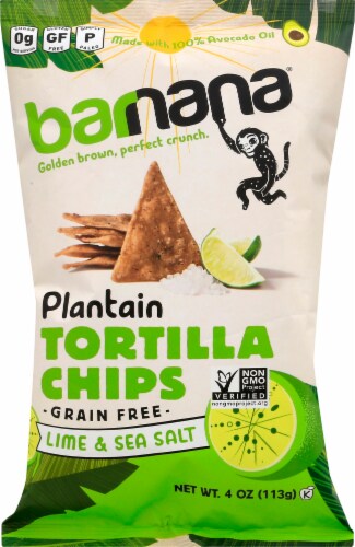Barnana® Lime & Sea Salt Plantain Tortilla Chips Perspective: front