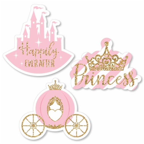 Gold Glitter Princess Crown - No-Mess Real Gold Glitter Dessert Cupcake Toppers - Pink and Gold Princess Baby Shower or Birthday Party Clear Treat